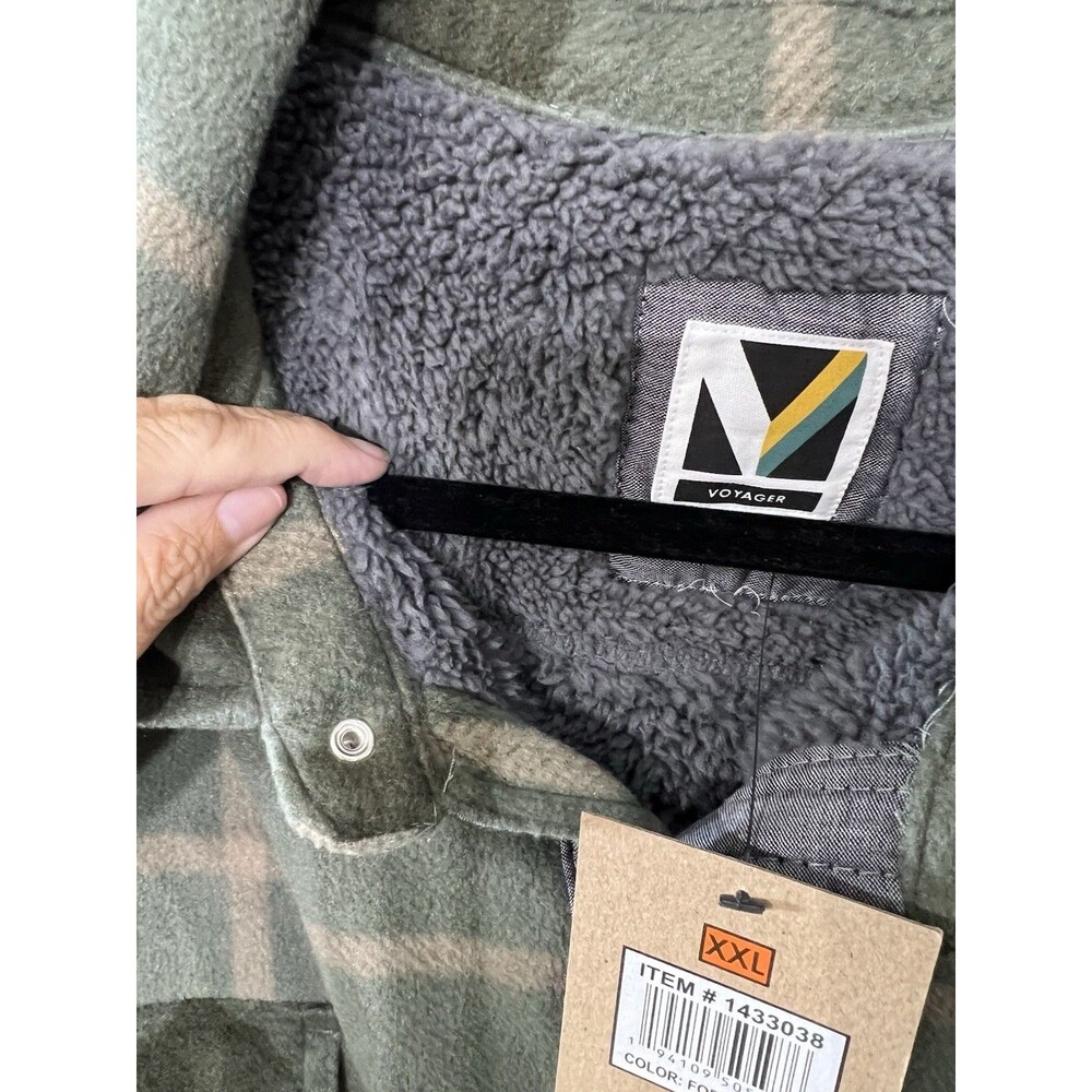 Voyager Shirt Jacket Mens 2XL Olive Plaid Sherpa Lined Snap Front Soft Fuzzy NEW - Picture 7 of 12